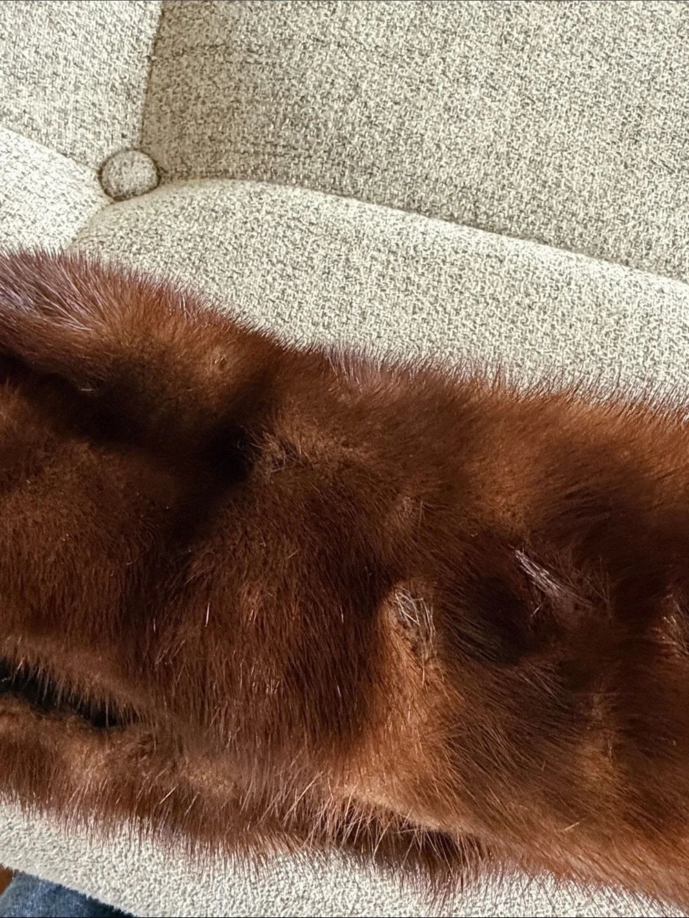 Vintage Mink Fur Scarf Brown Genuine Fur 35” Clip Closure
